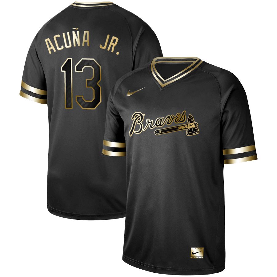 Men Atlanta Braves 13 Acuna jr Nike Black Gold MLB Jerseys
